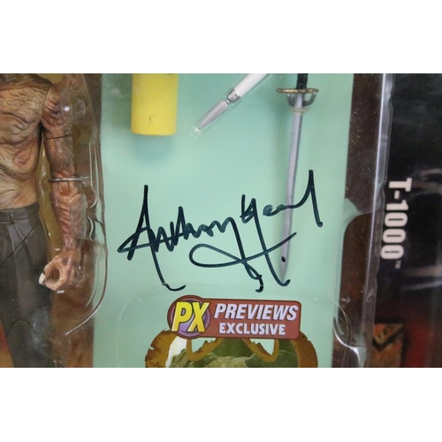 417 - Collection of 14 various carded and boxed TV and film related action figures to include 4 x signed c... 