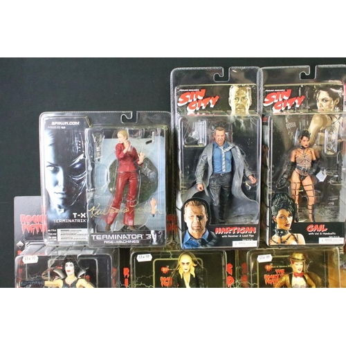 417 - Collection of 14 various carded and boxed TV and film related action figures to include 4 x signed c... 