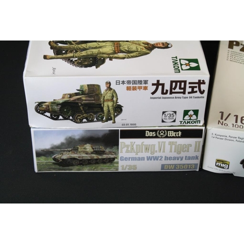 173 - Seven boxed and unbuilt army related plastic model kits to include 4 x Takom examples featuring 1/16... 