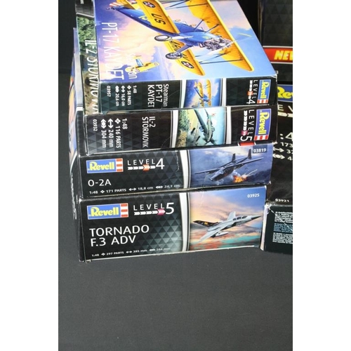 175 - Nine boxed and unbuilt Revell 1/48 scale aviation plastic model kits to include 6 x Level 5 models t... 