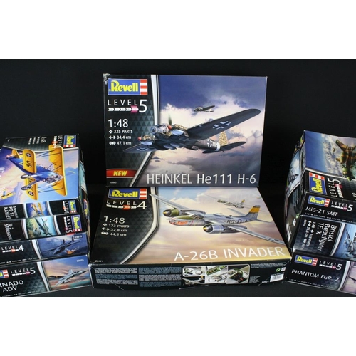 175 - Nine boxed and unbuilt Revell 1/48 scale aviation plastic model kits to include 6 x Level 5 models t... 