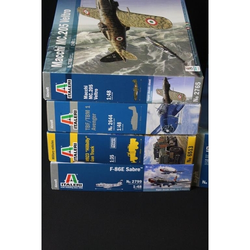 176 - 11 boxed and unbuilt Italeri aviation and military plastic model kits to include 8 x 1/48 scale mode... 