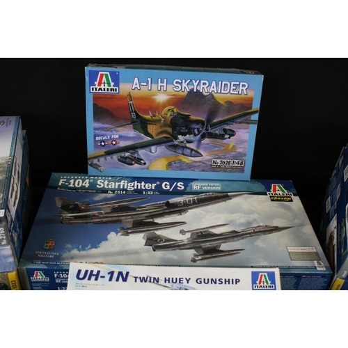 176 - 11 boxed and unbuilt Italeri aviation and military plastic model kits to include 8 x 1/48 scale mode... 