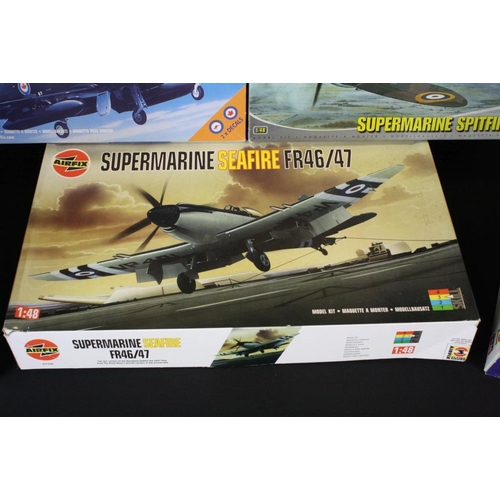 187 - 14 Boxed & unbuilt Airfix plastic model kits, mostly aircraft, to include 07106 1/48 Supermarine Sea... 