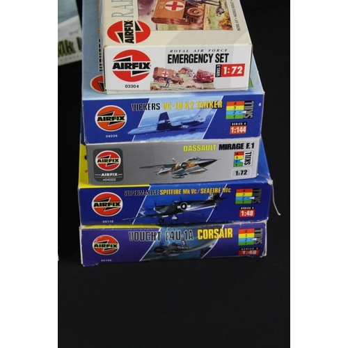 187 - 14 Boxed & unbuilt Airfix plastic model kits, mostly aircraft, to include 07106 1/48 Supermarine Sea... 