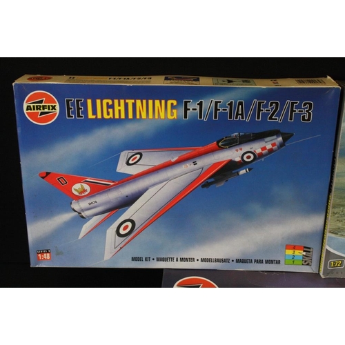 188 - Five boxed & unbuilt Airfix plastic model plane kits, 1:48 to 1:72 scale, to include 09005 1/72 BAC ... 