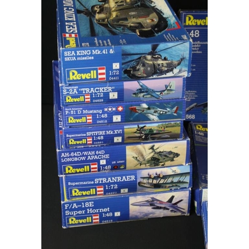 191 - 16 Boxed & unbuilt Revell plastic aircraft model kits, 1/28 to 1/72 scale, to include 04874 F/A-18C ... 