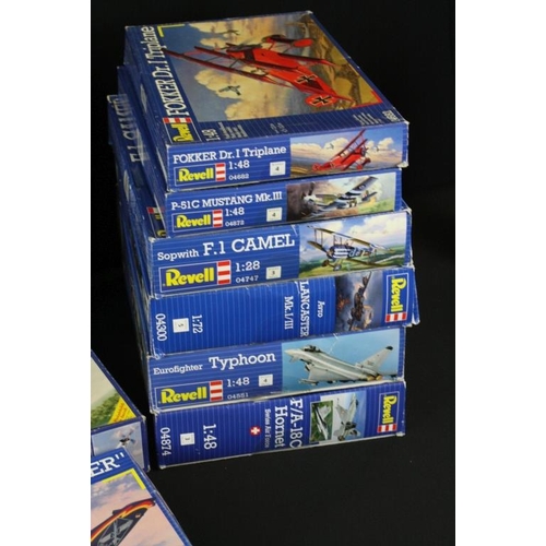 191 - 16 Boxed & unbuilt Revell plastic aircraft model kits, 1/28 to 1/72 scale, to include 04874 F/A-18C ... 