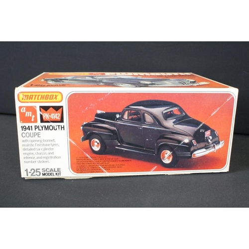 194 - Boxed Matchbox AMT 1:25 scale unbuilt model kit Plymouth 1941 Four-Passenger De Luxe Coupe PK-4142, ... 