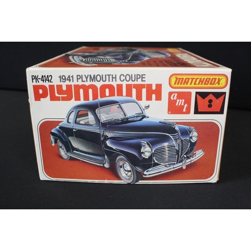 194 - Boxed Matchbox AMT 1:25 scale unbuilt model kit Plymouth 1941 Four-Passenger De Luxe Coupe PK-4142, ... 