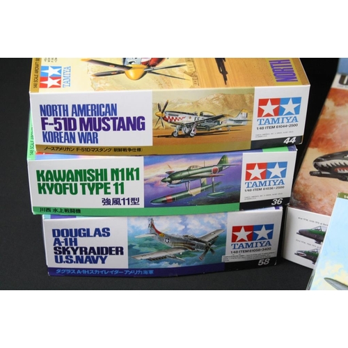 148 - Nine boxed Tamiya 1/48 plastic model kits to include 44 North American F-51D Mustang Korean War, 27 ... 