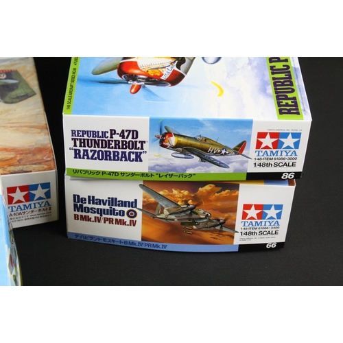 148 - Nine boxed Tamiya 1/48 plastic model kits to include 44 North American F-51D Mustang Korean War, 27 ... 
