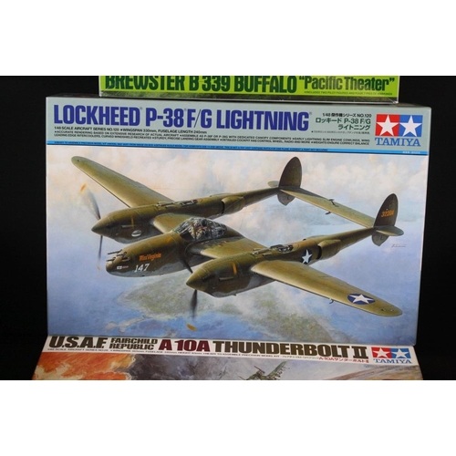 148 - Nine boxed Tamiya 1/48 plastic model kits to include 44 North American F-51D Mustang Korean War, 27 ... 