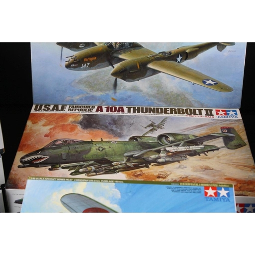 148 - Nine boxed Tamiya 1/48 plastic model kits to include 44 North American F-51D Mustang Korean War, 27 ... 