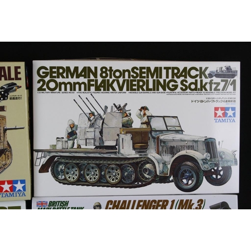 151 - Six boxed Tamiya 1/35 plastic military model kits to include 35050 German 8ton Semi Track Sd.kfz 7/1... 