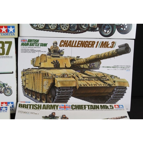 151 - Six boxed Tamiya 1/35 plastic military model kits to include 35050 German 8ton Semi Track Sd.kfz 7/1... 