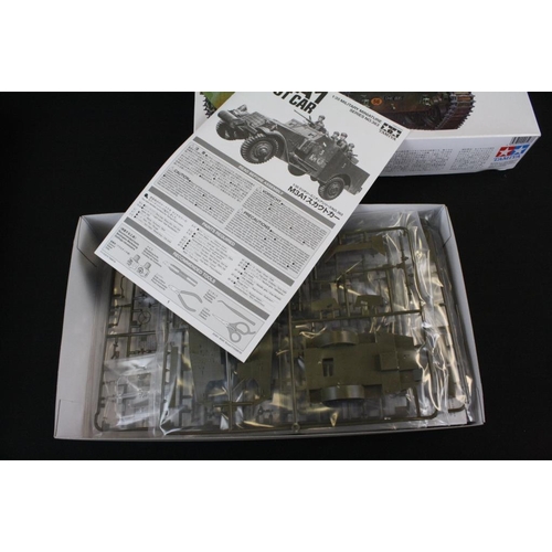 151 - Six boxed Tamiya 1/35 plastic military model kits to include 35050 German 8ton Semi Track Sd.kfz 7/1... 