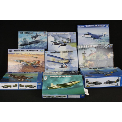 152 - 10 Boxed Trumpeter 1/48 plastic model kits to include 02890 Westland Whirlwind, 02827 Seahawk mk 100... 