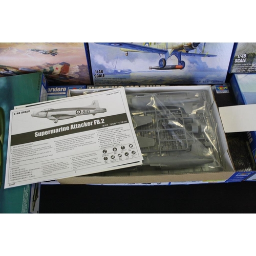 152 - 10 Boxed Trumpeter 1/48 plastic model kits to include 02890 Westland Whirlwind, 02827 Seahawk mk 100... 
