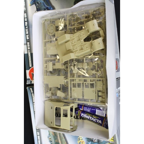 202 - Three boxed military plastic model kits to include 2 x 1/72 Airfix (06901 WWII RAF Airfield Set - pa... 