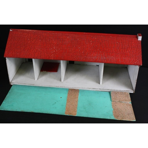 245 - Scratch built wooden bungalow type house with red roof with yellow and red window shutters, together... 