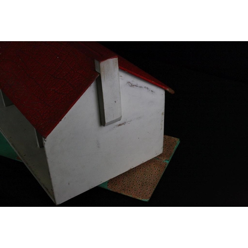 245 - Scratch built wooden bungalow type house with red roof with yellow and red window shutters, together... 