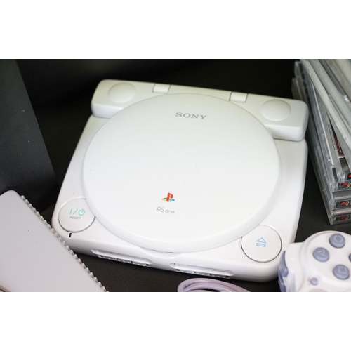 384 - Retro Gaming - Three Sony PlayStation consoles to include PSOne, PS1 & PS4 (model CUH-2116A); togeth... 