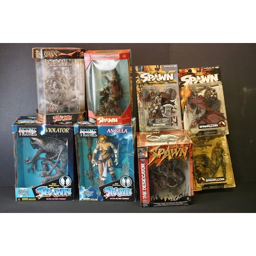 386 - Collection of eight boxed and carded McFarlane Toys Spawn figures to include Spawn V, Medieval Spawn... 