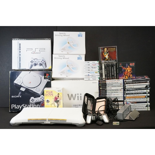 398 - Retro Gaming - Four games consoles to include PS1 PlayStation 1 (boxed, with controller & power supp... 