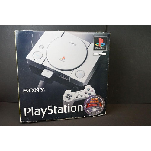 398 - Retro Gaming - Four games consoles to include PS1 PlayStation 1 (boxed, with controller & power supp... 