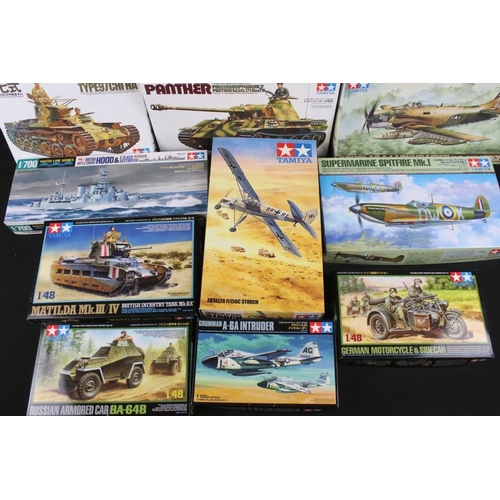 210 - 13 Boxed Tamiya plastic model kits to include 4 x 1/35 (96 Panzer Kampfwagen IV Ausf D, 65 Panther a... 