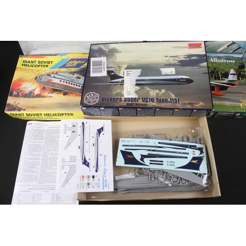 213 - 10 Boxed plastic model kits to include Roden 1/144 Vickers Super VC10 Type 1151 BOAC Airlines, Helle... 