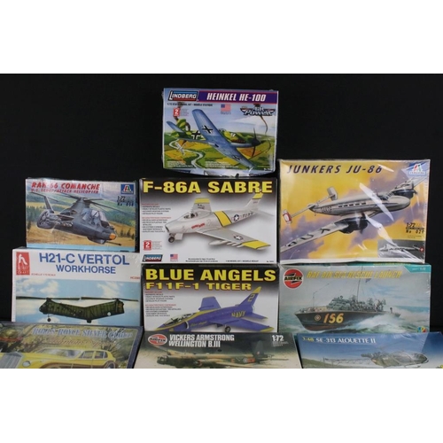 225 - 19 Sealed boxed plastic model kits to include Airfix, Italeri, Heller, Lindberg, Minicraft etc to in... 