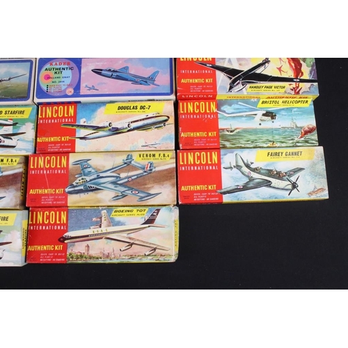 226 - 24 Boxed plastic aircraft model kits to include 15 x Lincoln International (115 Venom F.B.4, 107 Han... 