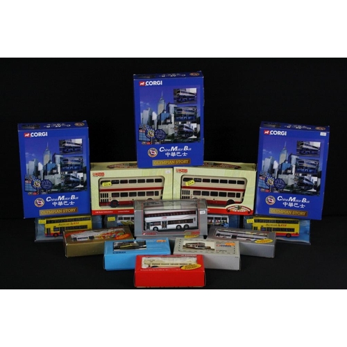 1360 - 16 boxed / cased Corgi 1/76 and 1/50 scale Oriental & Far East decal diecast model buses to include ... 