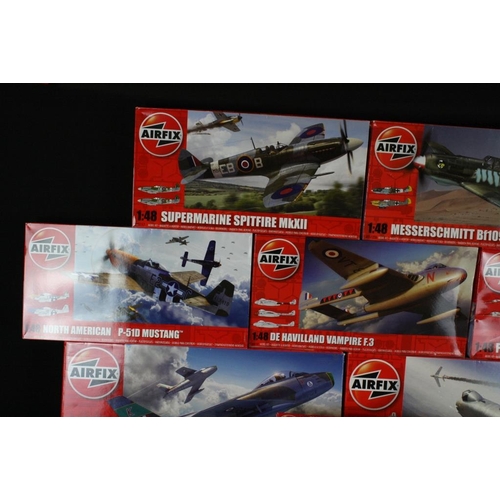 184 - 14 Boxed Airfix 1/48 plastic model kits to include A09184, A08109, A09185, A05138, A50124, A05122A, ... 