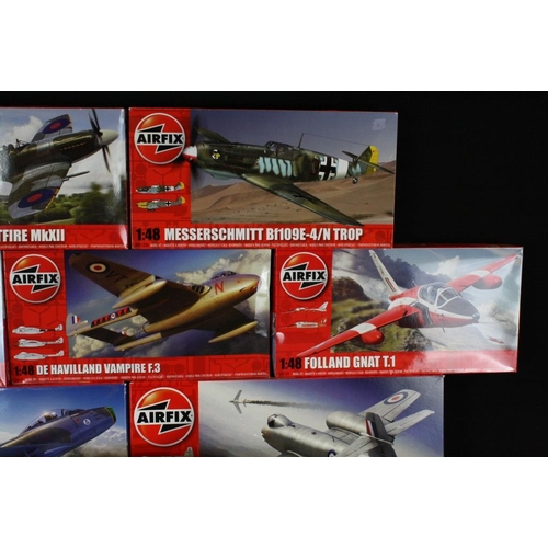 184 - 14 Boxed Airfix 1/48 plastic model kits to include A09184, A08109, A09185, A05138, A50124, A05122A, ... 