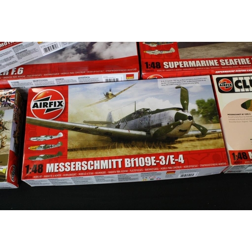 184 - 14 Boxed Airfix 1/48 plastic model kits to include A09184, A08109, A09185, A05138, A50124, A05122A, ... 