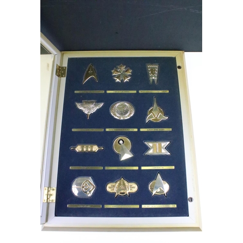 492 - Official Franklin Mint Star Trek Insignia Collection in original wooden glazed display cabinet and a... 