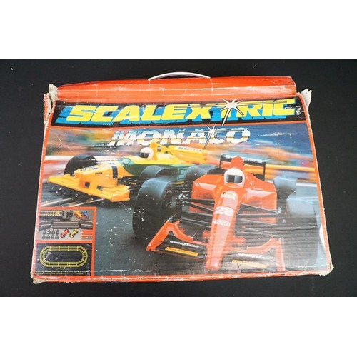 423 - Four boxed slot car sets to include 3 x Scalextric (GT Racers, Mini Mania and Monaco) and Aurora For... 