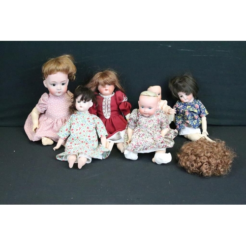 1578 - Six small German porcelain bisque dolls to include Wiefel & Company 1900, Gebruder Heubach 8192, PM ... 