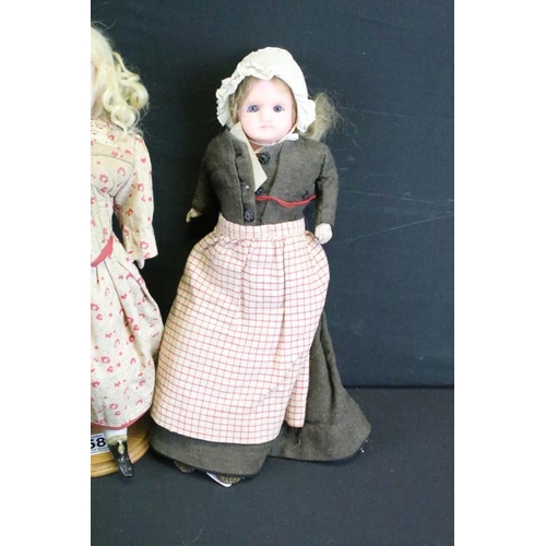 1585 - Four late 19th / early 20th century wax headed dolls with glass eyes and painted facial features, to... 