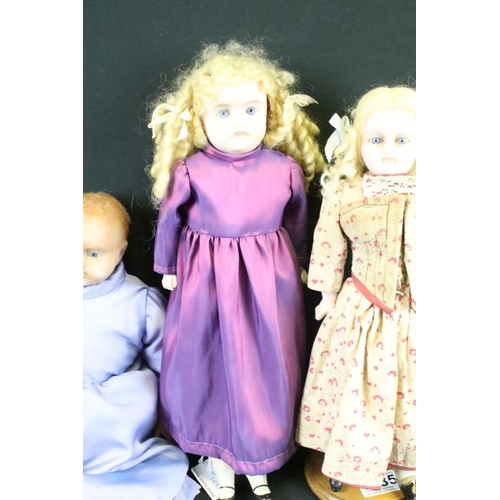 1585 - Four late 19th / early 20th century wax headed dolls with glass eyes and painted facial features, to... 