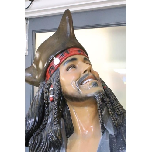 356 - Large Pirates Of The Caribbean Captain Jack Sparrow painted fibreglass figure with pistol and cutlas... 