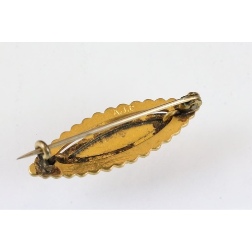 151 - Ruby and seed pearl 9ct yellow gold bar brooch (af) together with an early 20th century yellow metal... 