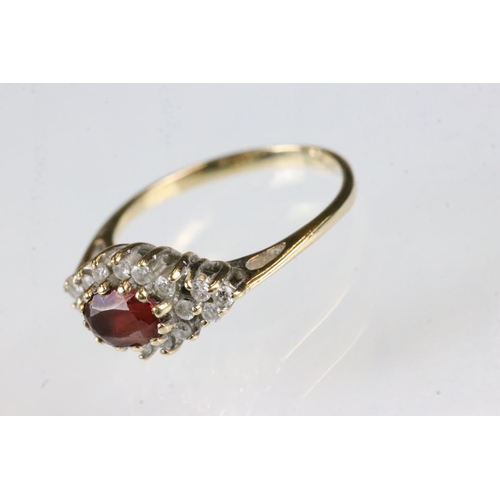 158 - Gem set 9ct yellow gold cluster dress ring, size K-K½; together with a 9ct yellow gold ring shank, m... 