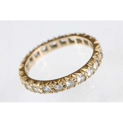 167 - Paste 9ct gold eternity ring; a 9ct gold ring, stones missing; a blue enamelled bird heart shaped pe... 