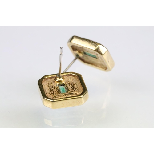 95 - Pair of Christian Dior earrings, green and white paste stones, octagonal gilt frame, post ear fittin... 