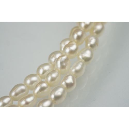 101 - Freshwater pearl three strand necklace with 18ct yellow gold hook and box clasp, length approx 46cm,... 