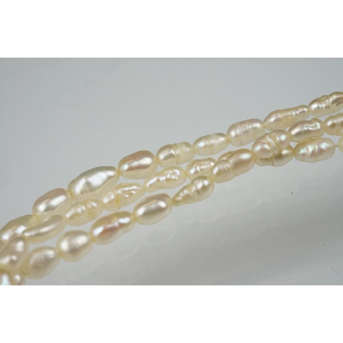 101 - Freshwater pearl three strand necklace with 18ct yellow gold hook and box clasp, length approx 46cm,... 